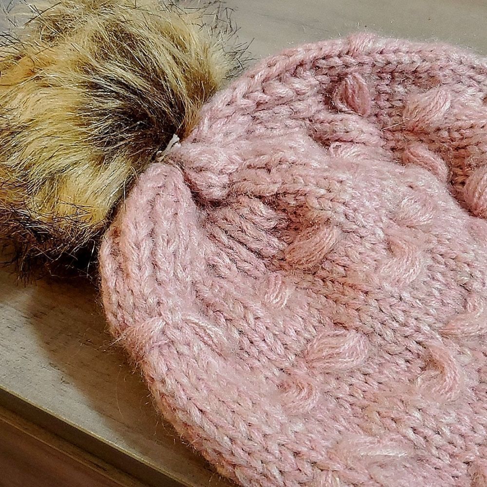 Mother Daughter Pink Knit Pompom Beanies NEW Tags - Picture 3 of 4